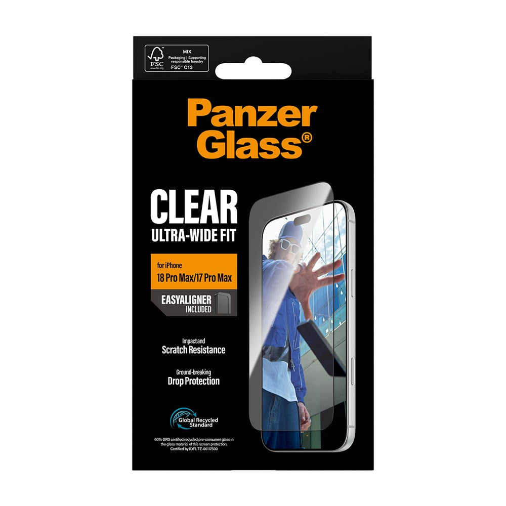 iPhone 18 Pro Max / 17 Pro Max PanzerGlass Skjermbeskyttelsesglass - Ultra Wide Fit med EasyAligner - Gjennomsiktig