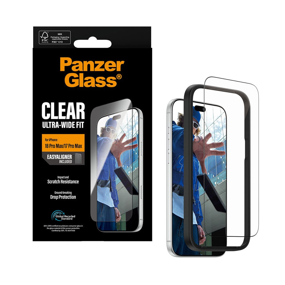 iPhone 18 Pro Max / 17 Pro Max PanzerGlass Skjermbeskyttelsesglass - Ultra Wide Fit med EasyAligner - Gjennomsiktig