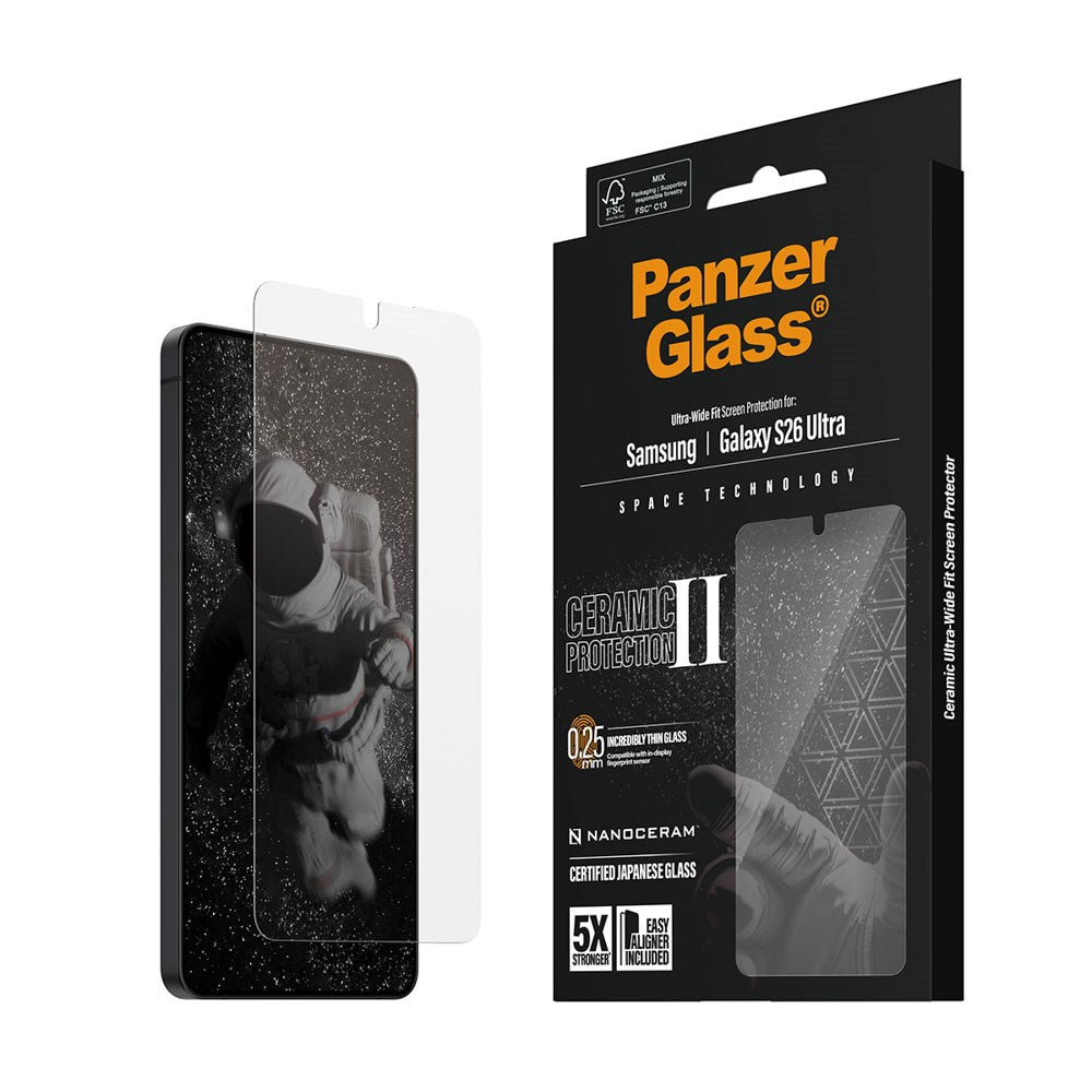 Samsung Galaxy S26 Ultra PanzerGlass Ceramic Skjermbeskyttelse med EasyAligner - Ultra Wide Fit - Gjennomsiktig