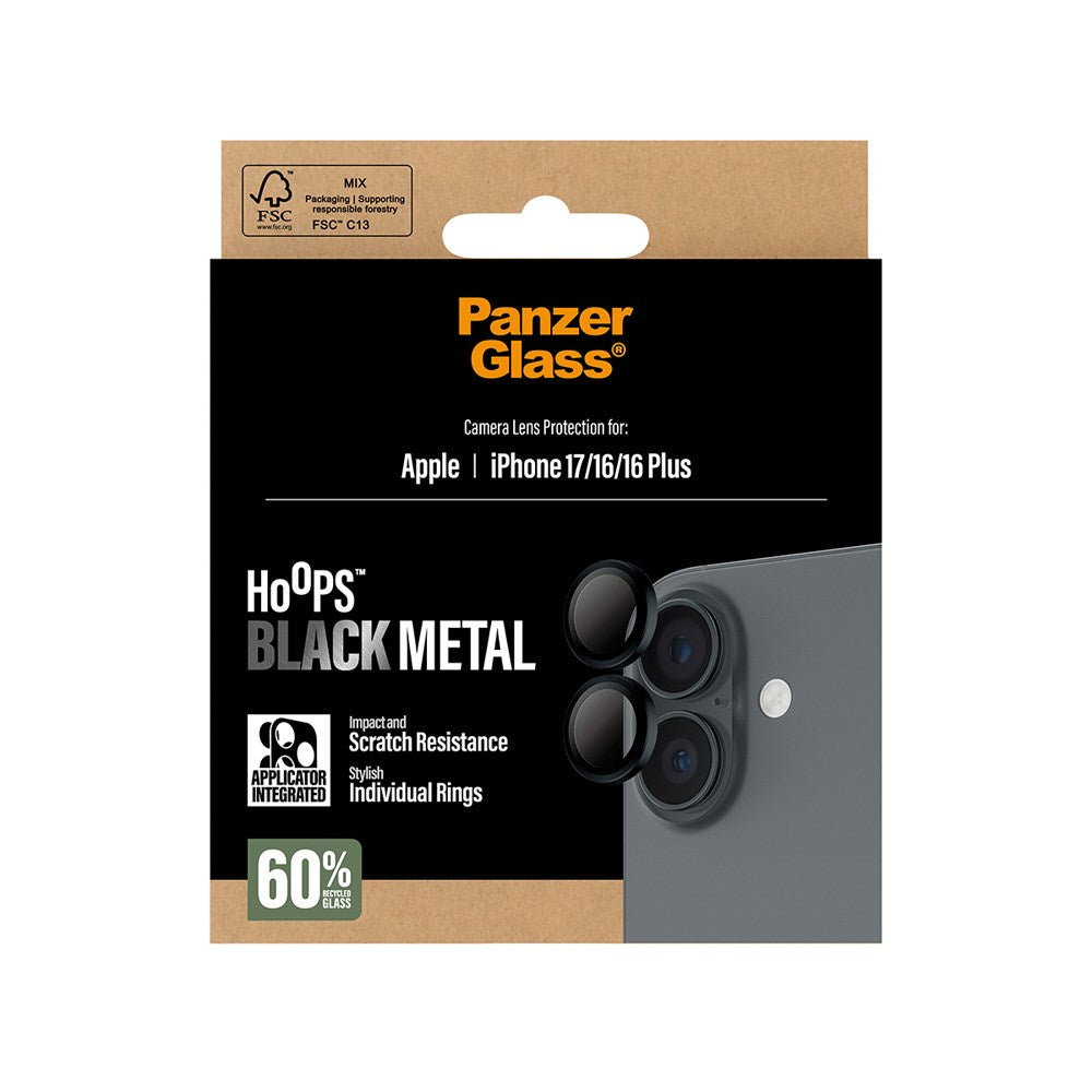 PanzerGlass iPhone 17 / 16 / 16 Plus Hoops Kameralinsebeskyttelse med Installasjonsramme - Svart
