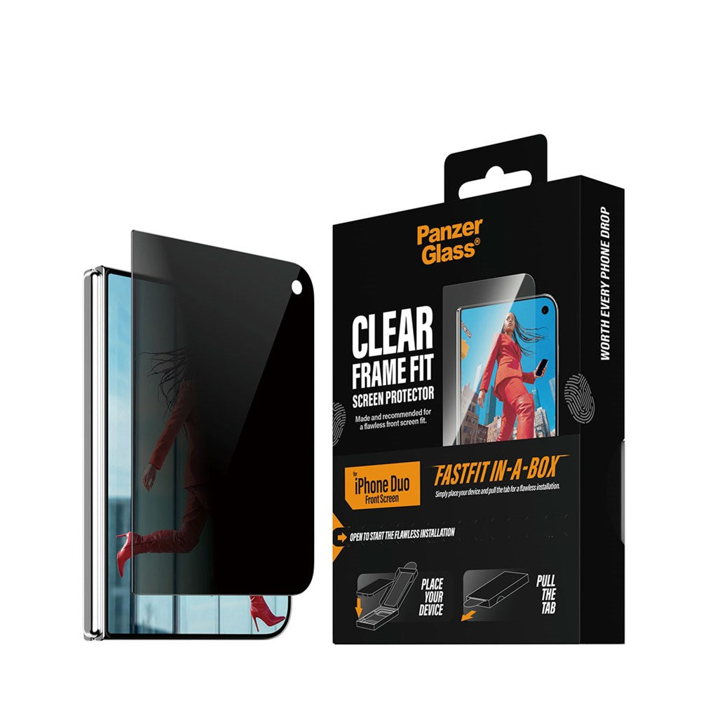iPhone Duo PanzerGlass Ultra Wide Fit Skjermbeskyttelsesglass m. FastFit In-A-Box - Privacy - Gjennomsiktig