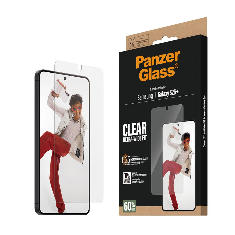 Samsung Galaxy S26+ (Plus) PanzerGlass Skjermbeskyttelsesglass m. EasyAligner - Ultra Wide Fit - Gjennomsiktig