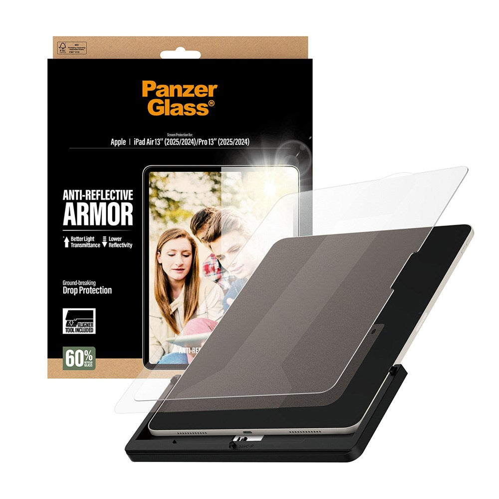 PanzerGlass iPad Air 13" (2025 / 2024) / Pro 13" (2025 / 2024) Ultra-Wide Fit Anti-Reflective Armor Skjermbeskyttelsesglass m. Installasjonsramme - Gjennomsiktig
