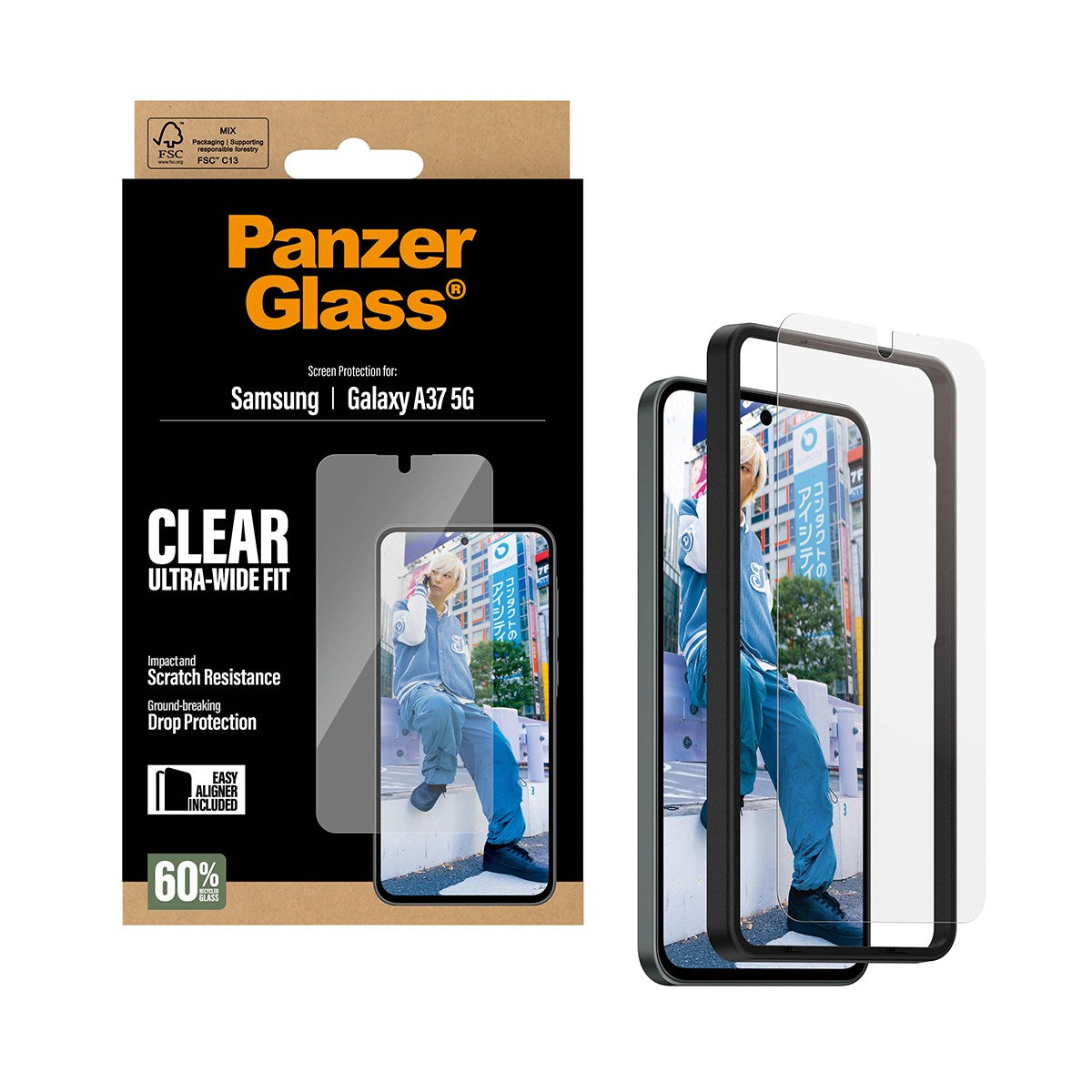 Samsung Galaxy A37 PanzerGlass Skjermbeskyttelsesglass - Ultra Wide Fit med EasyAligner - Gjennomsiktig