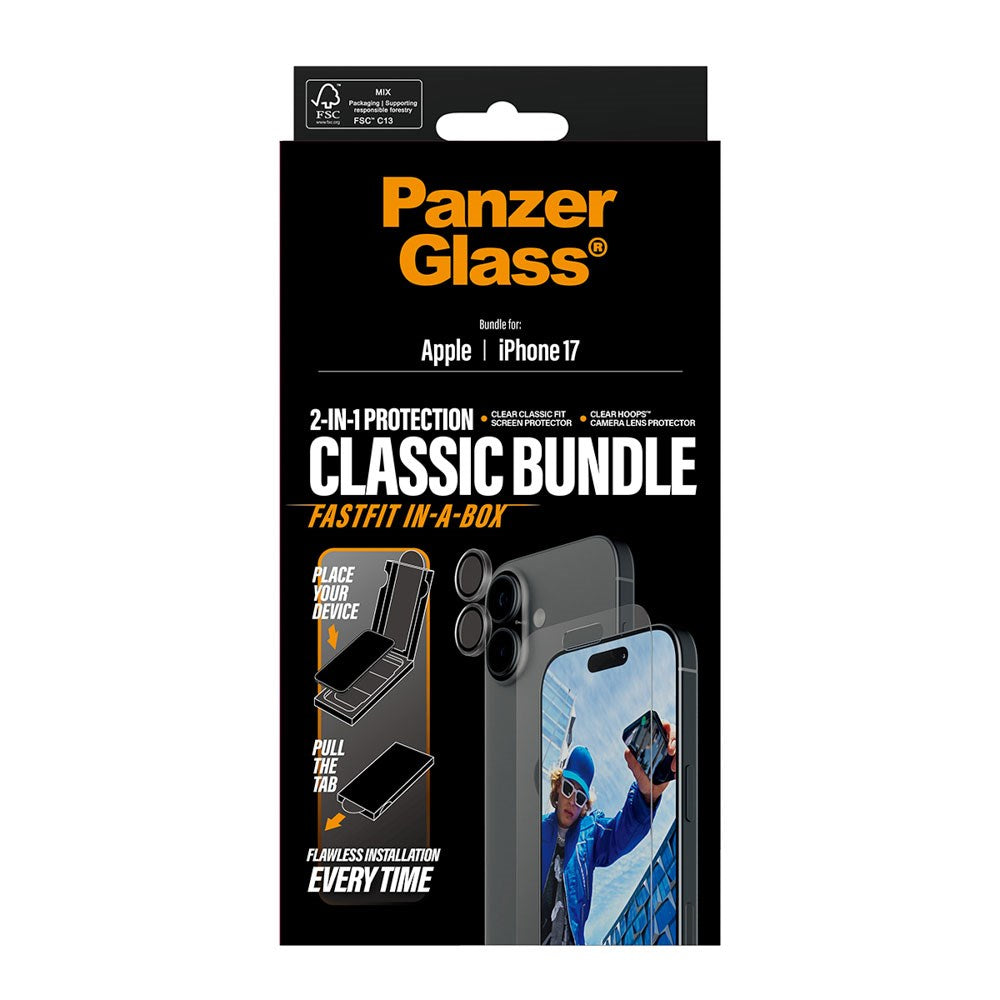 PanzerGlass iPhone 17 2-in-1 Classic Bundle - Skjermbeskytter + Kameralinsebeskytter - Gjennomsiktig