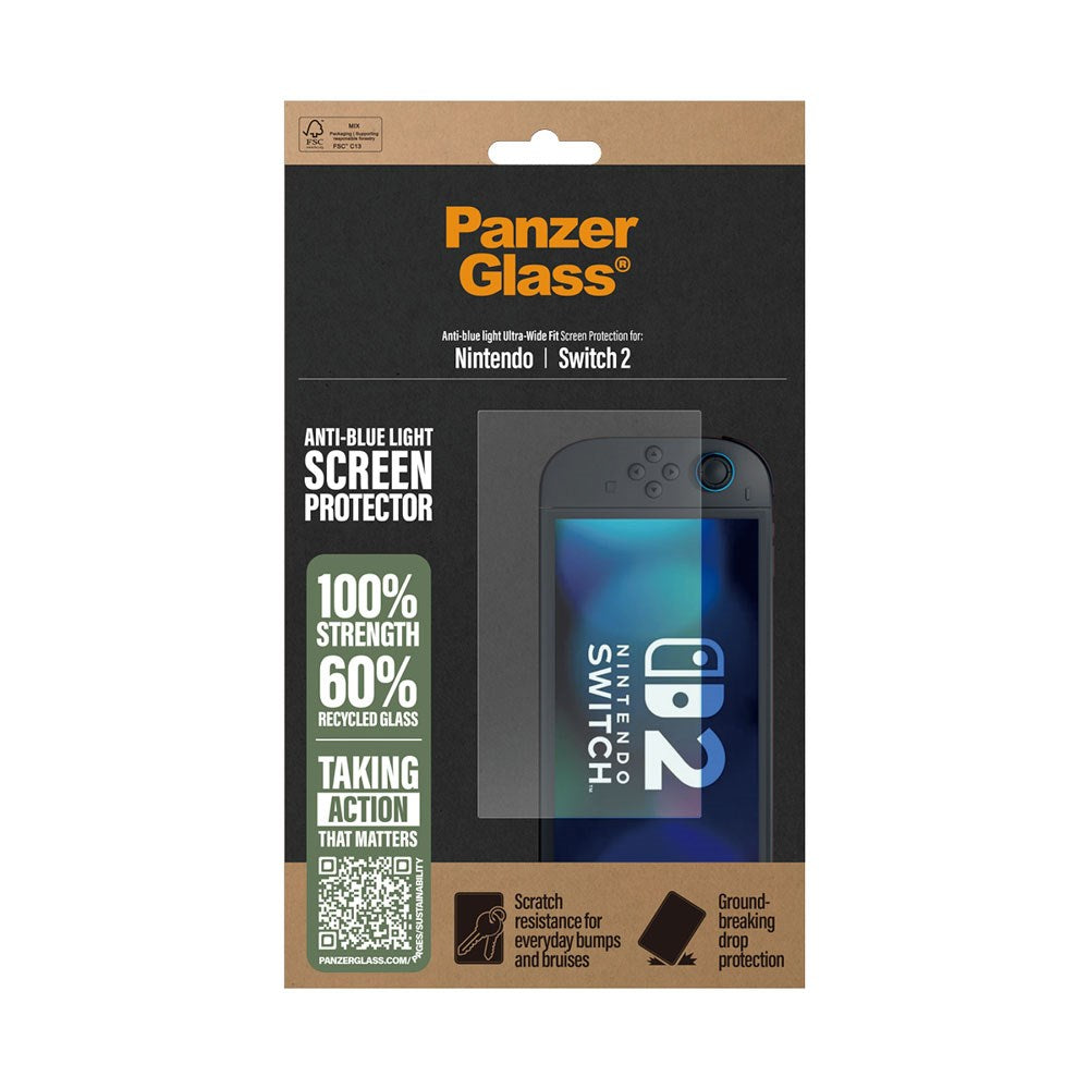 Nintendo Switch 2 PanzerGlass Ultra-Wide Fit Skjermbeskyttelsesglass - Anti-Blue Light - Gjennomsiktig