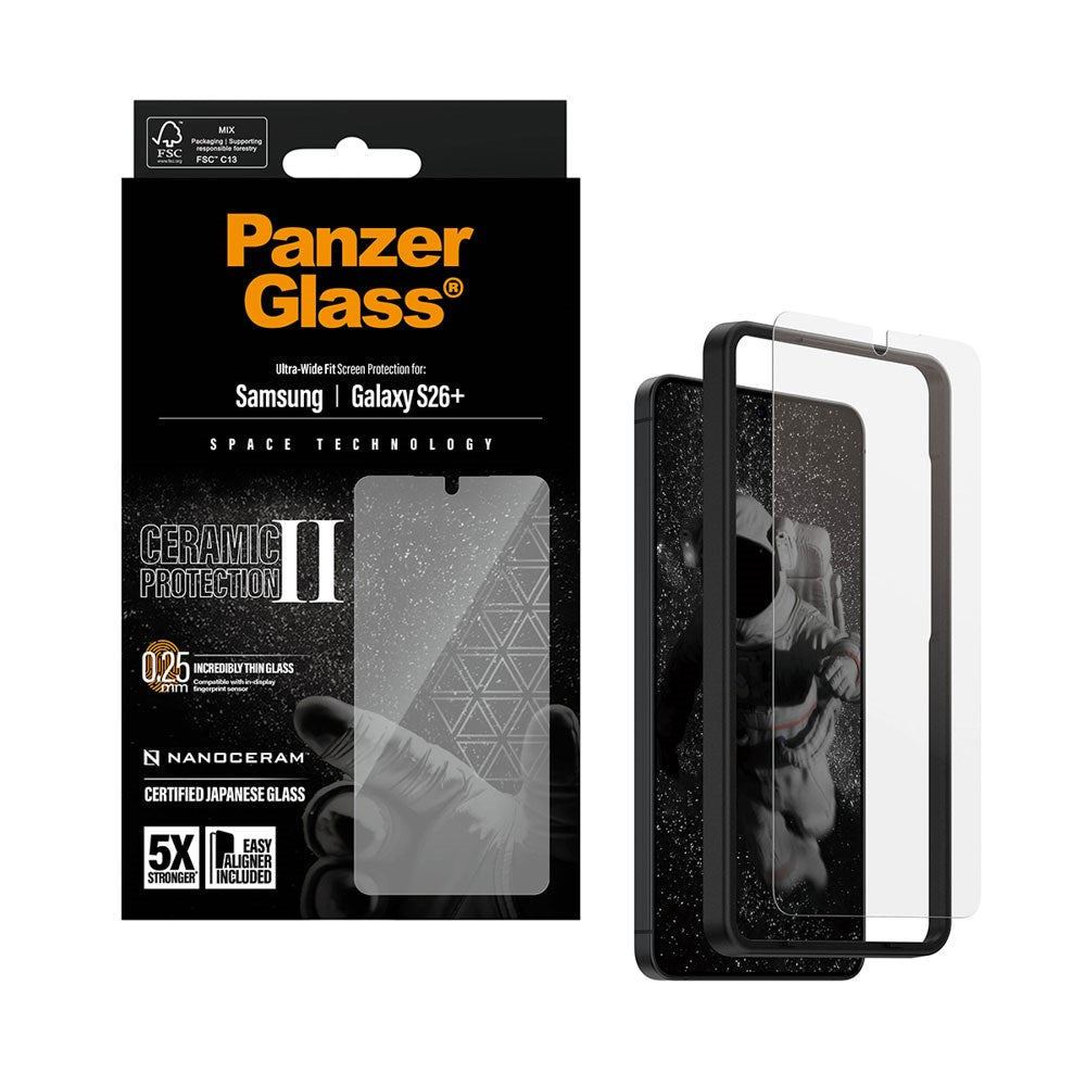 Samsung Galaxy S26+ (Plus) PanzerGlass Ceramic Skjermbeskyttelse med EasyAligner - Ultra Wide Fit - Gjennomsiktig