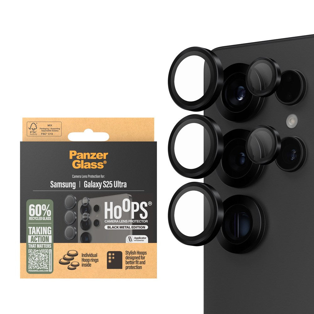 Samsung Galaxy S25 Ultra PanzerGlass Hoops - Kamerabeskyttelse - Gjennomsiktig / Svart