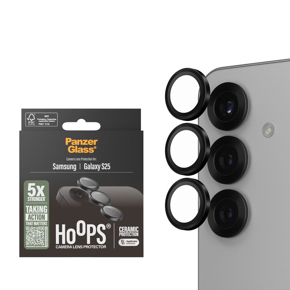 Samsung Galaxy S25 PanzerGlass Ceramic Hoops - Kamerabeskyttelse - Gjennomsiktig / Svart