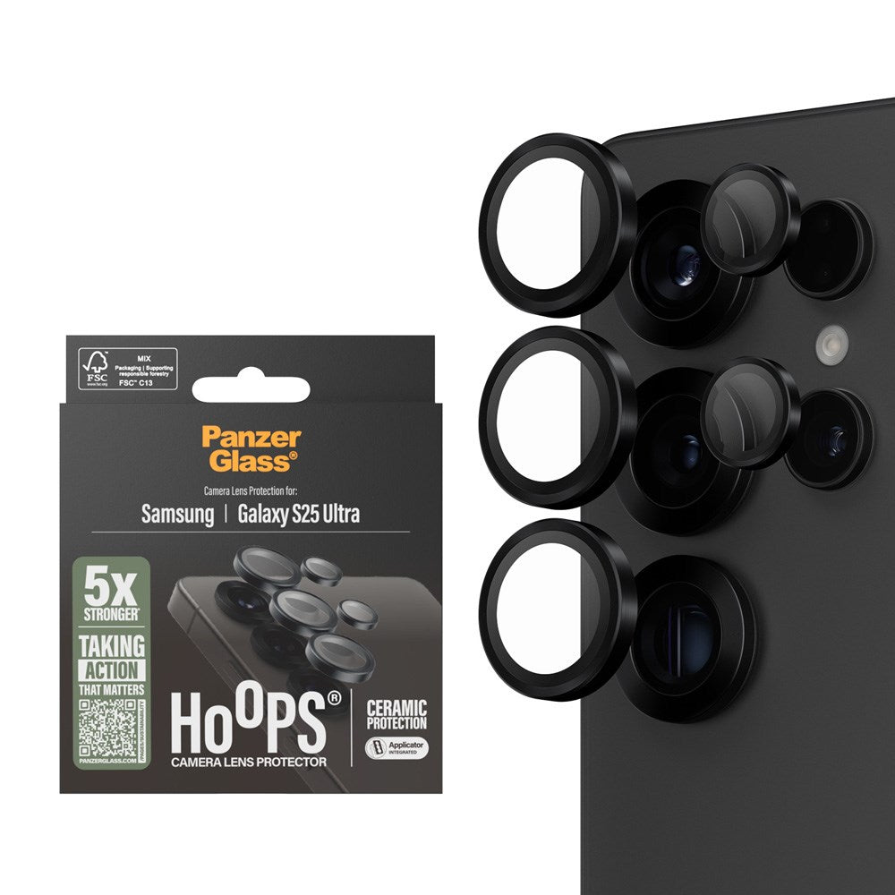 Samsung Galaxy S25 Ultra PanzerGlass Ceramic Hoops - Kamerabeskyttelse - Gjennomsiktig / Svart