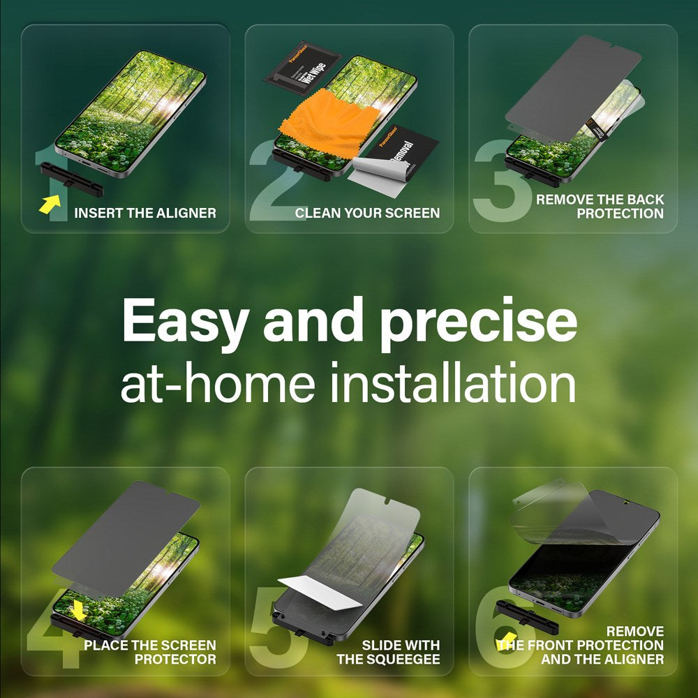 Samsung Galaxy S25 PanzerGlass Eco Matrix 4-Way Privacy Skjermbeskyttelse Ultra Wide Fit - Aligner Kit - Platinum Strength - Gjennomsiktig