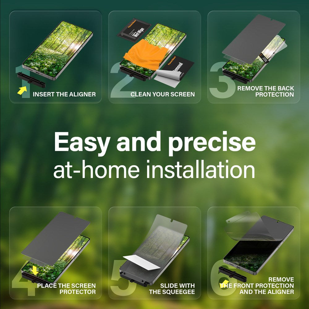 Samsung Galaxy S25 Ultra PanzerGlass Eco Matrix 4-Way Privacy Skjermbeskyttelse Ultra Wide Fit - Aligner Kit - Platinum Strength - Gjennomsiktig