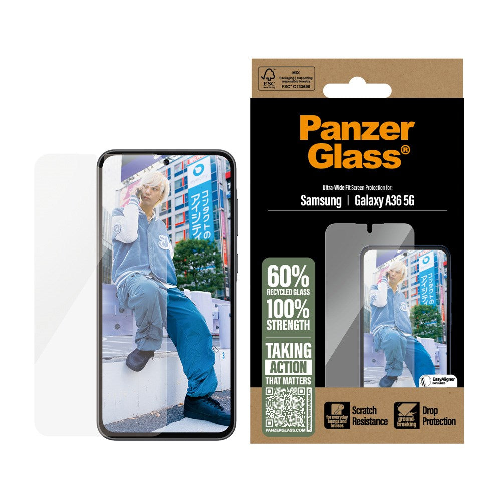 Samsung Galaxy A36 (5G) PanzerGlass Ultra Wide Fit Skjermbeskyttelse m. EasyAligner - Gjennomsiktig