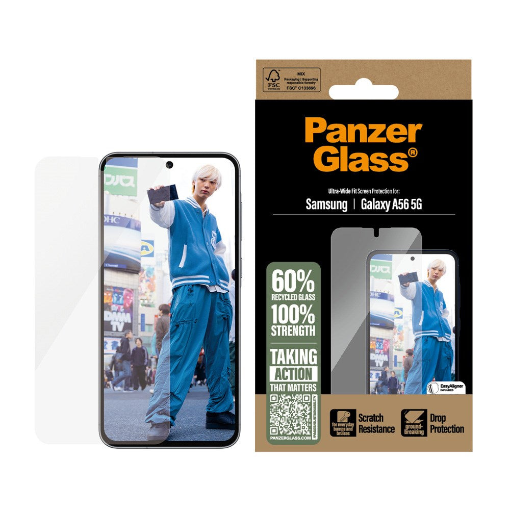 Samsung Galaxy A56 (5G) PanzerGlass Ultra Wide Fit Skjermbeskyttelse m. EasyAligner - Gjennomsiktig