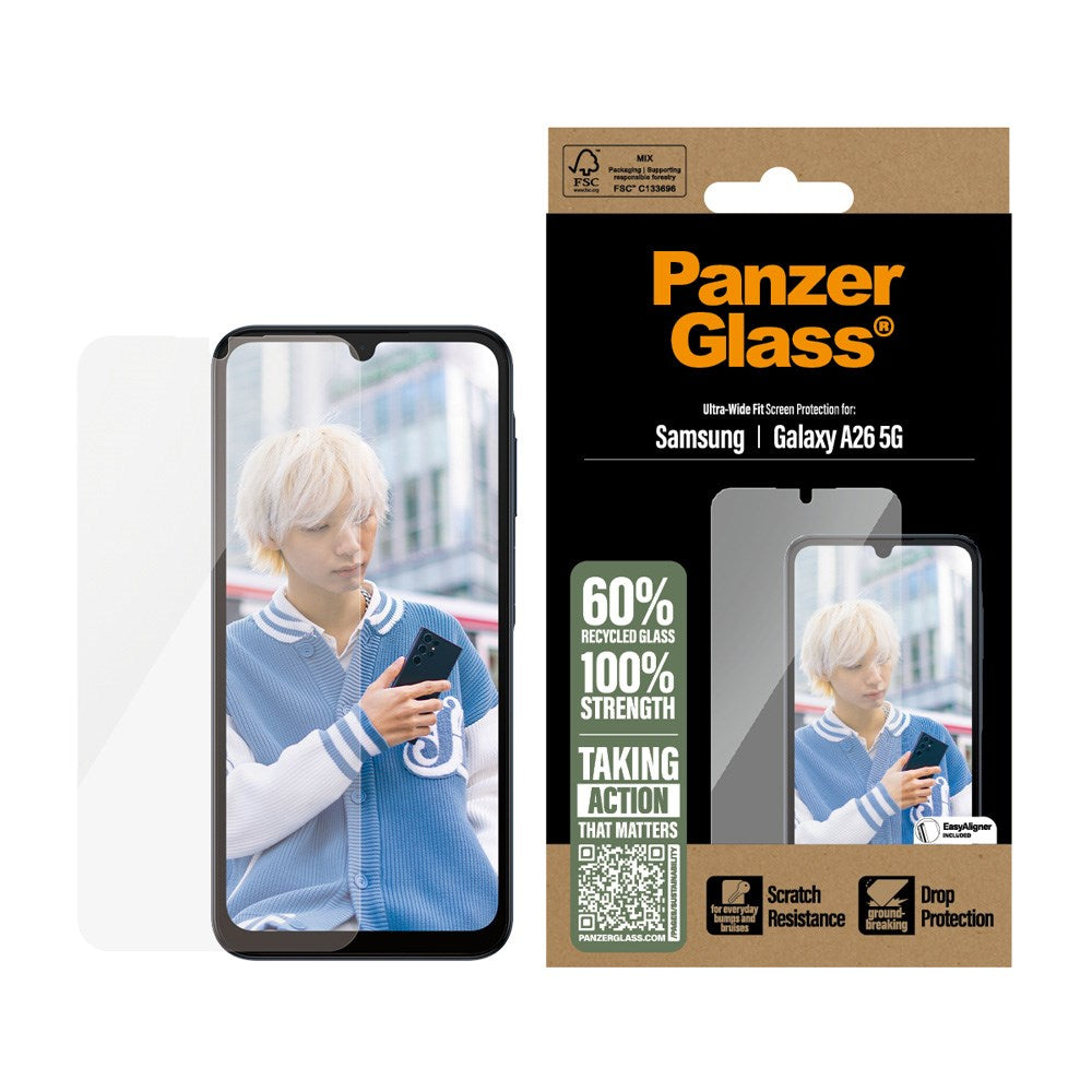 Samsung Galaxy A26 (5G) PanzerGlass Ultra Wide Fit Skjermbeskyttelse m. EasyAligner - Gjennomsiktig
