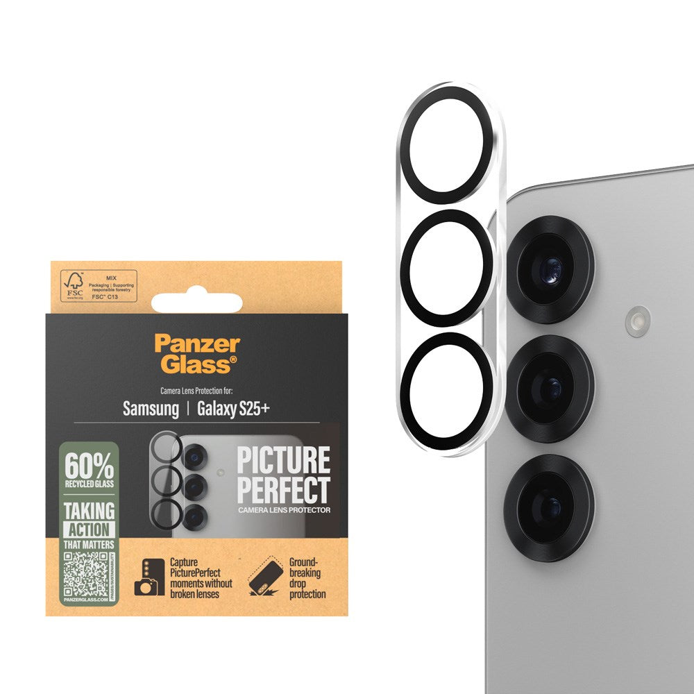 Samsung Galaxy S25+ (Plus) PanzerGlass PicturePerfect - Kamerabeskyttelse - Platinum Strength - Gjennomsiktig / Svart