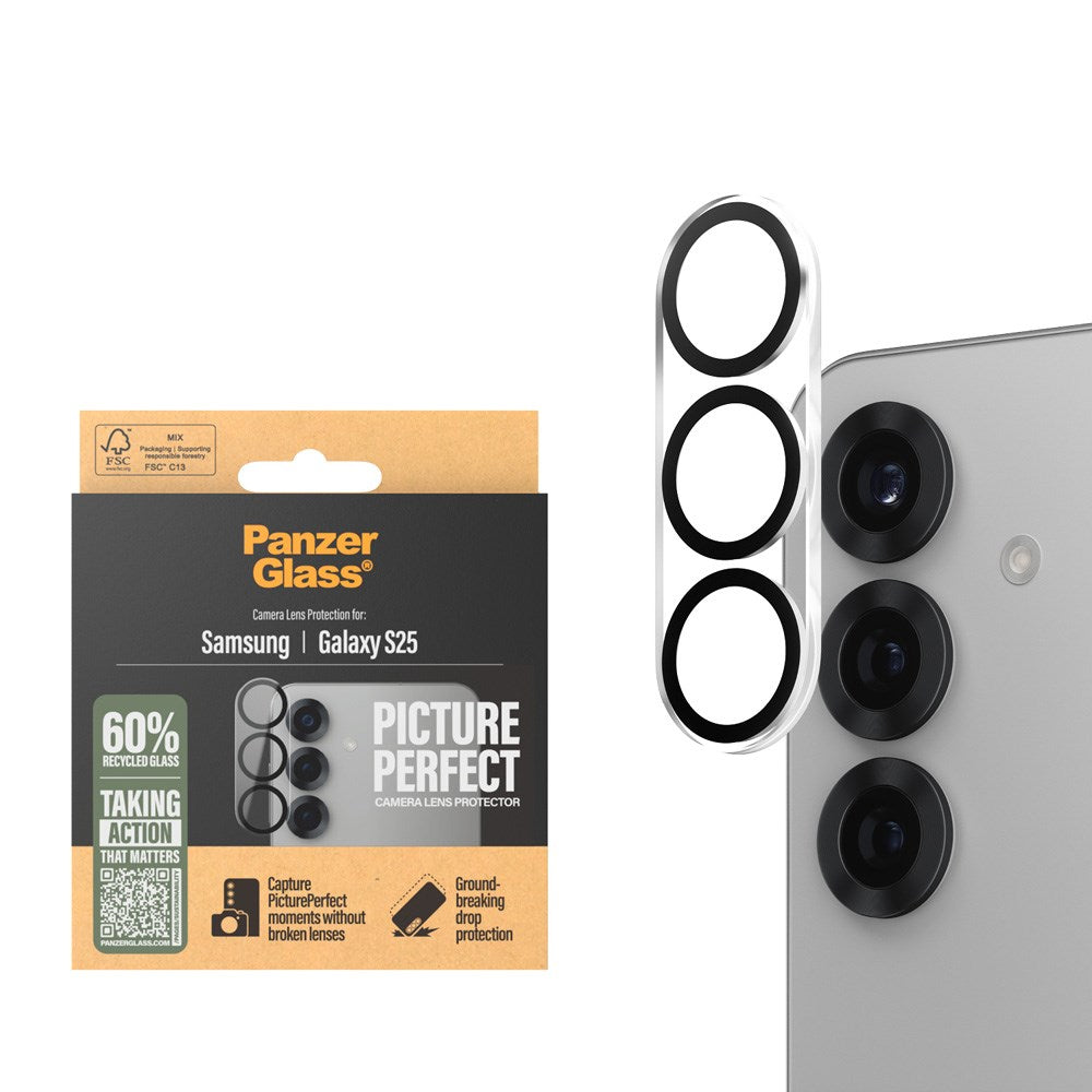 Samsung Galaxy S25 PanzerGlass PicturePerfect - Kamerabeskyttelse - Platinum Strength - Gjennomsiktig / Svart
