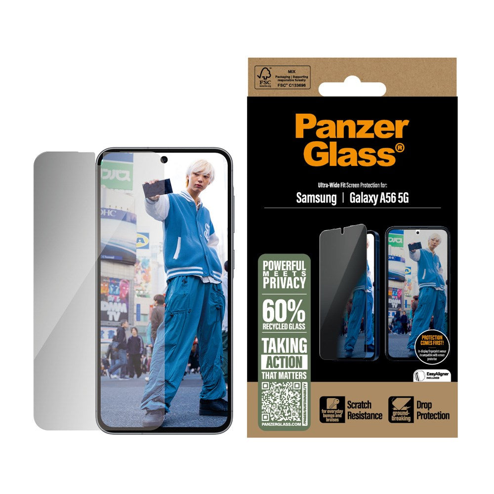 Samsung Galaxy A56 (5G) PanzerGlass Ultra Wide Fit Privacy Skjermbeskyttelse m. EasyAligner - Gjennomsiktig