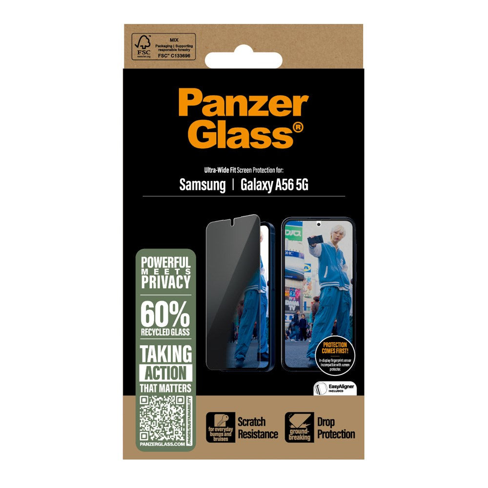 Samsung Galaxy A56 (5G) PanzerGlass Ultra Wide Fit Privacy Skjermbeskyttelse m. EasyAligner - Gjennomsiktig