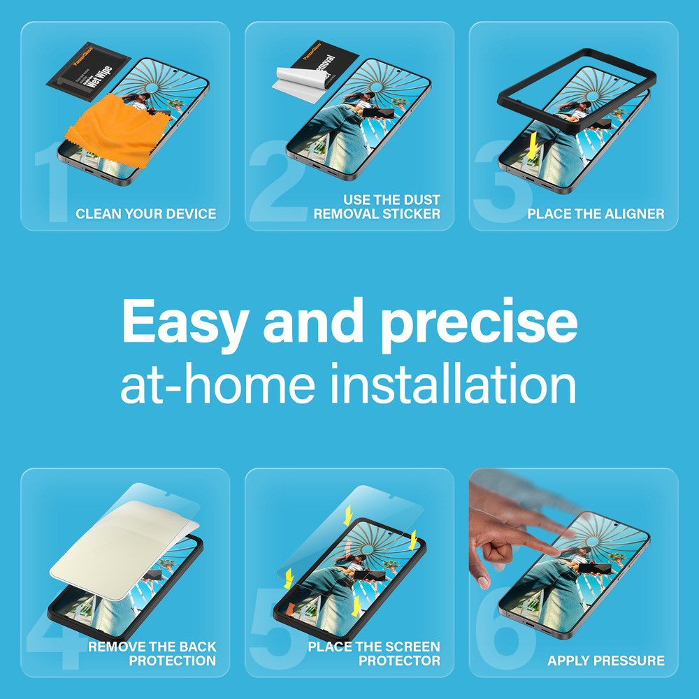 Samsung Galaxy S25 PanzerGlass Ultra Wide Fit All-in-One Skjermbeskyttelse - Anti-Reflective - Anti-Blue Light - Heat Dissaption - Gjennomsiktig