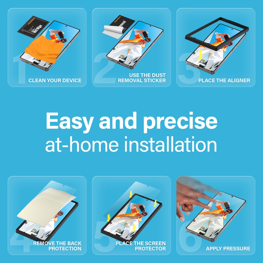 Samsung Galaxy S25 Ultra PanzerGlass Ultra Wide Fit All-in-One Skjermbeskyttelse - Anti-Reflective - Anti-Blue Light - Heat Dissaption - Gjennomsiktig