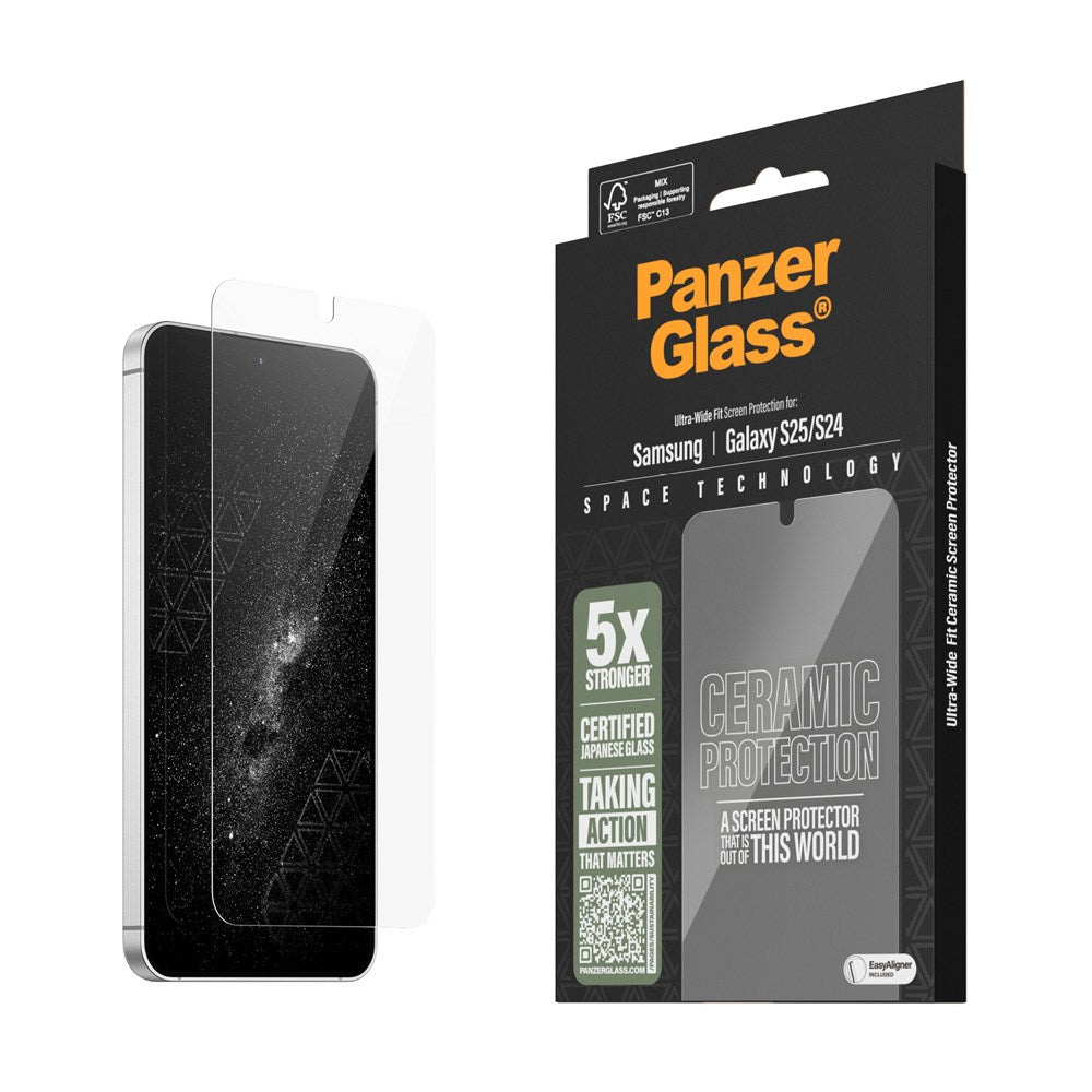 PanzerGlass Samsung Galaxy S25 - Ultra-Wide Fit Ceramic Skjermbeskyttelsesglass - Gjennomsiktig