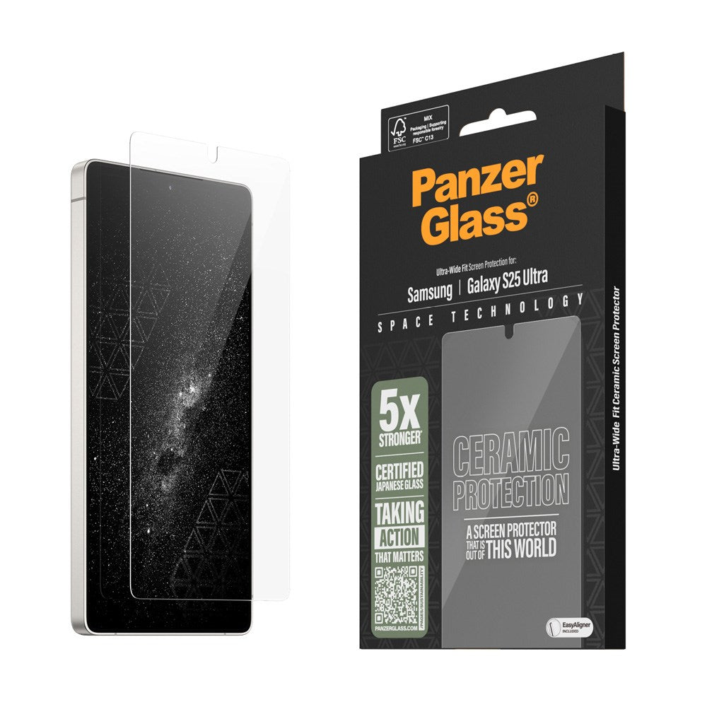PanzerGlass Samsung Galaxy S25 Ultra - Ultra-Wide Fit Ceramic Skjermbeskyttelsesglass - Gjennomsiktig