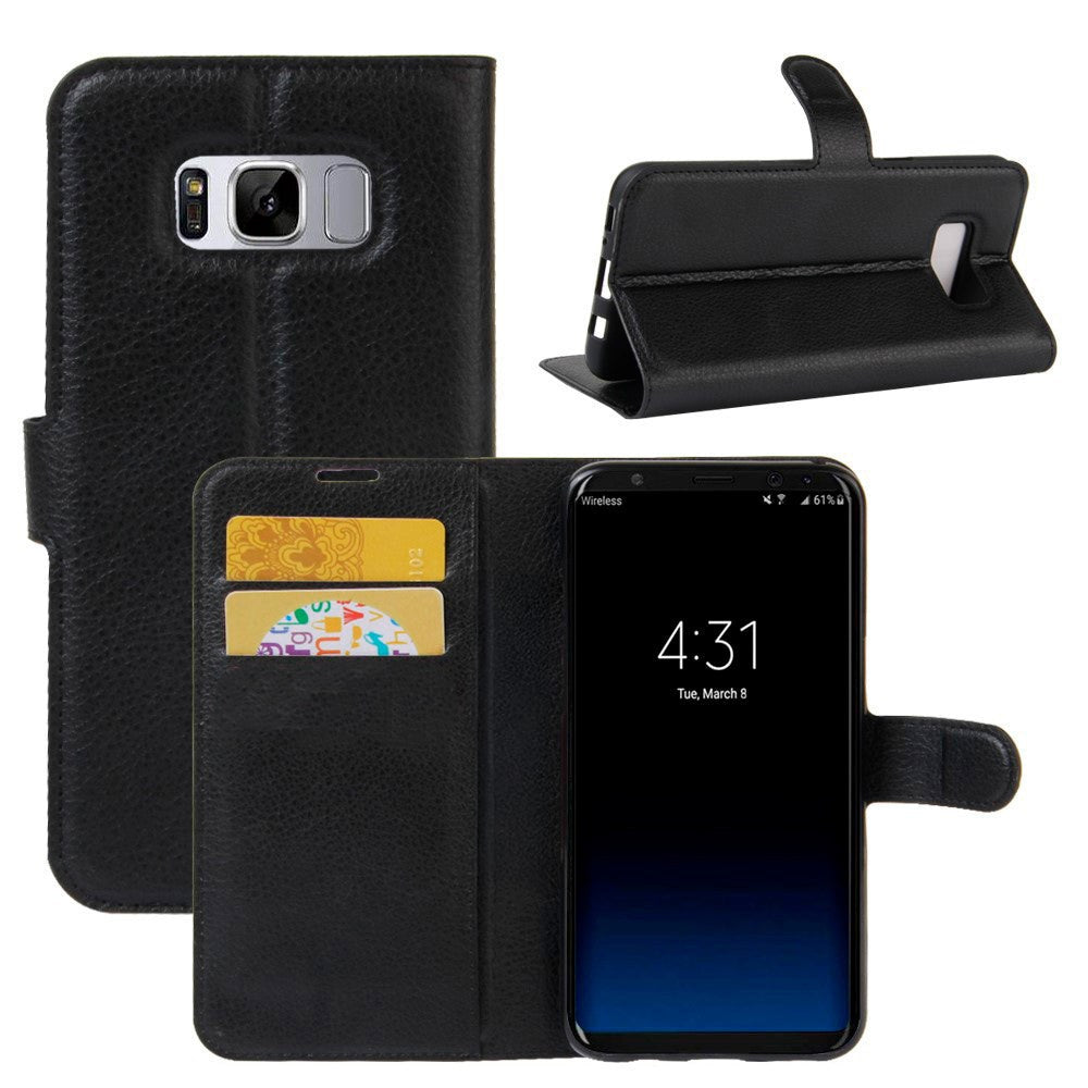 Samsung Galaxy S8 Soft Pouch Skinn Deksel med Lommebok - Svart