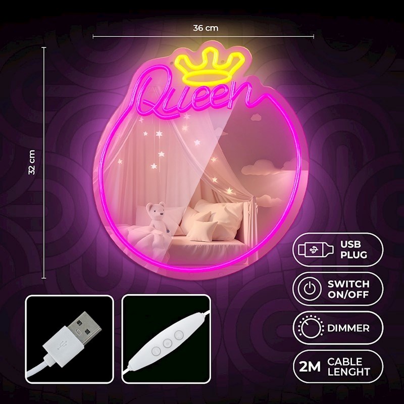 Forever Light LED Neon Lys Speil - "Queen"