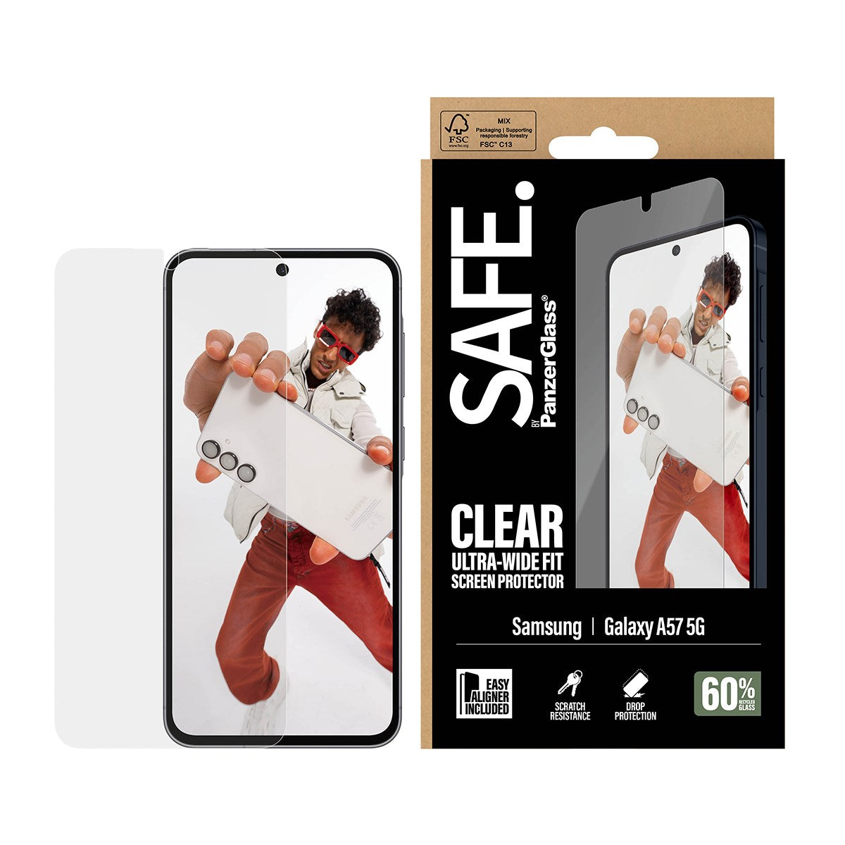 Samsung Galaxy A57 SAFE by PanzerGlass Ultra-Wide Fit Skjermbeskyttelsesglass med EasyAligner - Gjennomsiktig