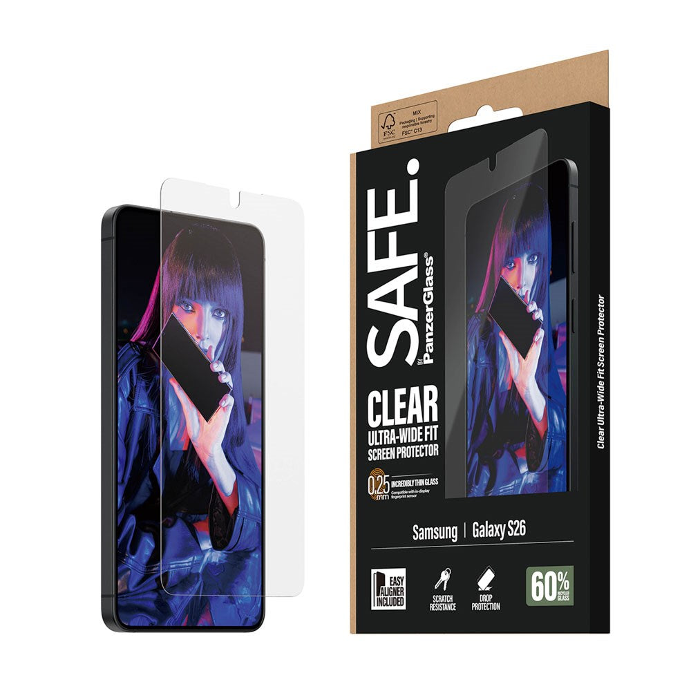 Samsung Galaxy S26 SAFE by PanzerGlass Ultra-Wide Fit Skjermbeskyttelsesglass - Gjennomsiktig
