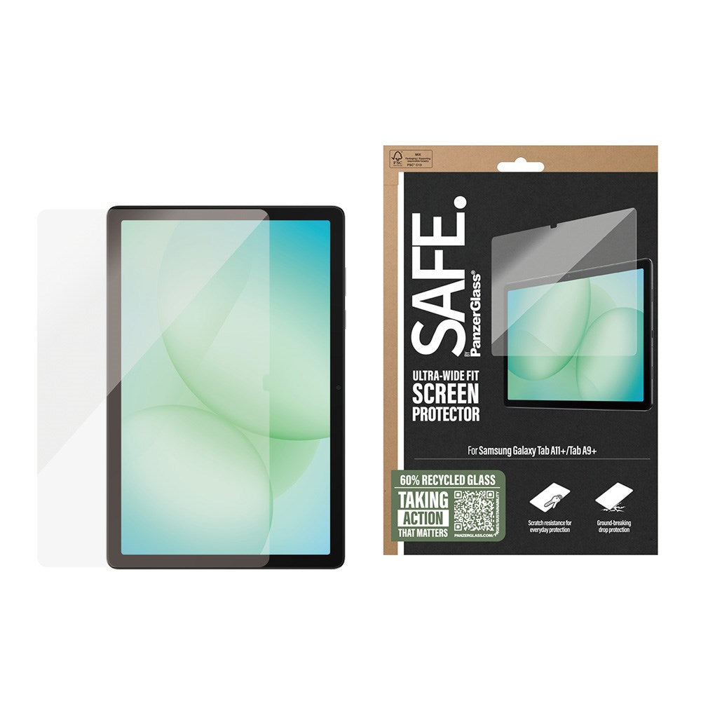 Samsung Galaxy Tab A11+ (Plus) / A9+ (Plus) SAFE by PanzerGlass Ultra-Wide Fit Skjermbeskyttelsesglass med Installasjonsramme - Gjennomsiktig