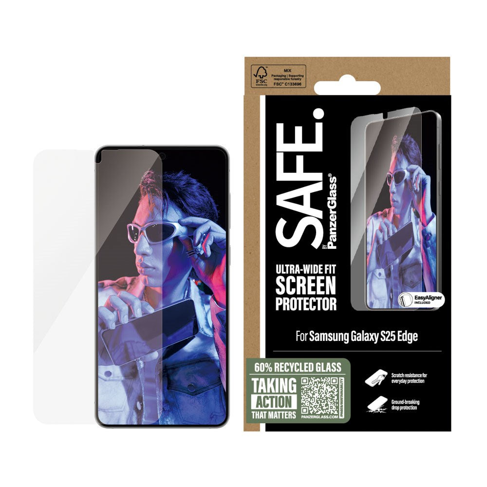 SAFE by PanzerGlass Samsung Galaxy S25 Edge Ultra-Wide Fit Skjermbeskyttelsesglass - Gjennomsiktig