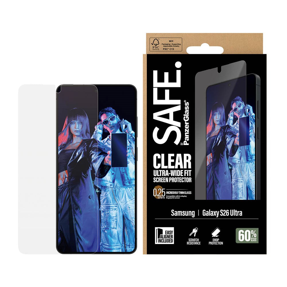 Samsung Galaxy S26 Ultra SAFE by PanzerGlass Ultra-Wide Fit Skjermbeskyttelsesglass - Gjennomsiktig
