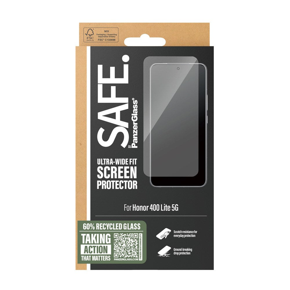 SAFE by PanzerGlass Honor 400 Lite Ultra-Wide Fit Skjermbeskyttelsesglass - Gjennomsiktig / Svart Kant