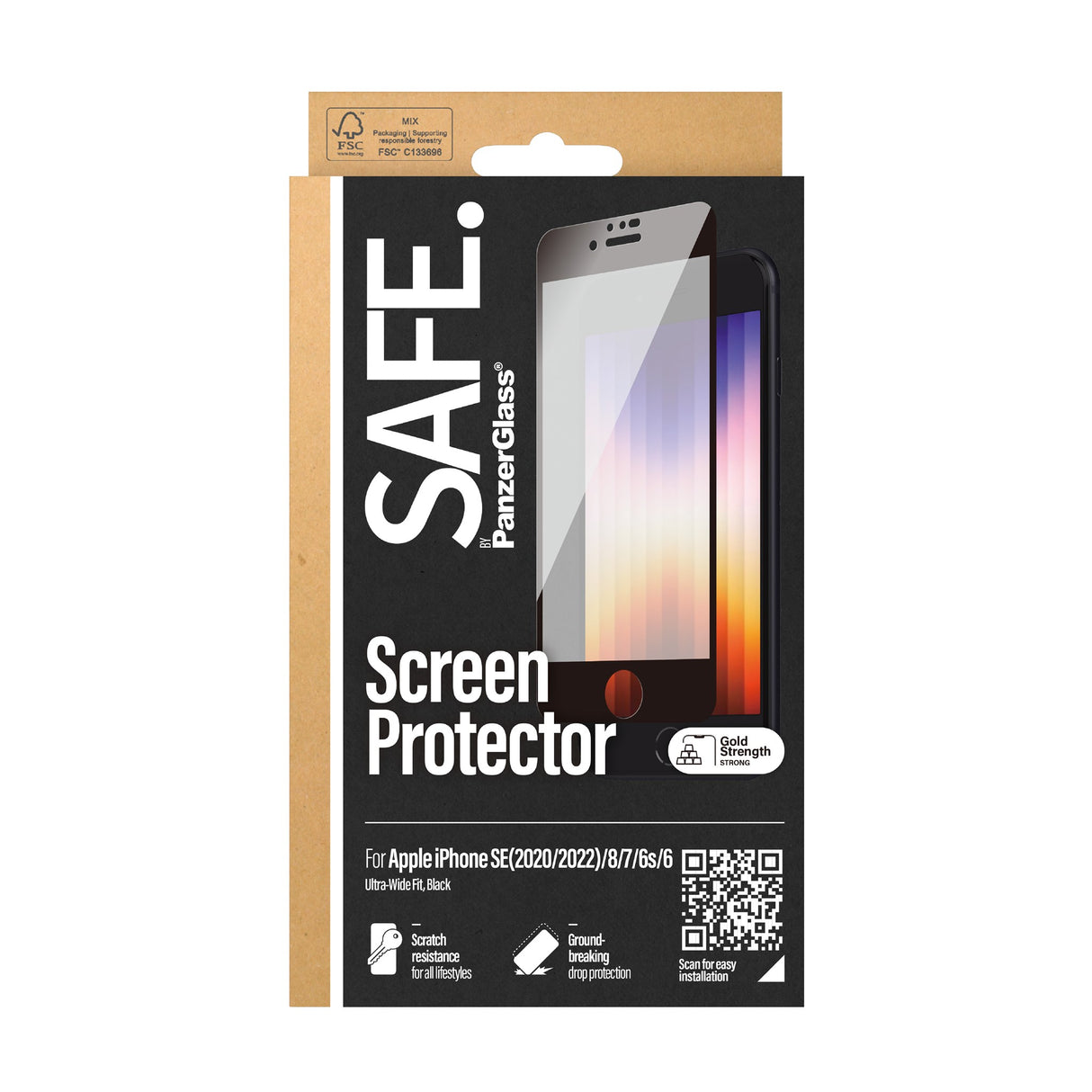 SAFE by PanzerGlass Edge-to-Edge Fit Skjermbeskyttelse - iPhone 8/7/6/6s/SE (2020/2022) - Gjennomsiktig/Svart Kant