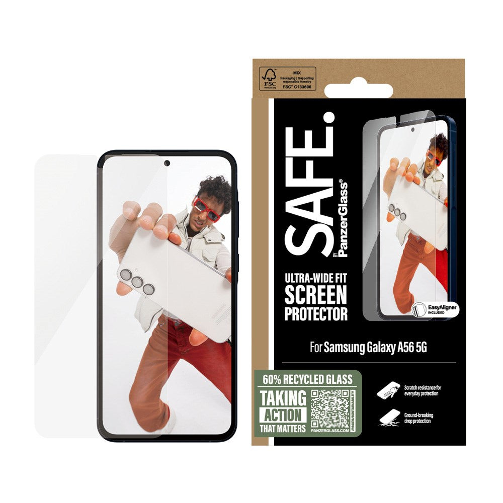 SAFE by PanzerGlass Samsung Galaxy A56 (5G) Ultra-Wide Fit Skjermbeskyttelsesglass med EasyAligner - Gjennomsiktig
