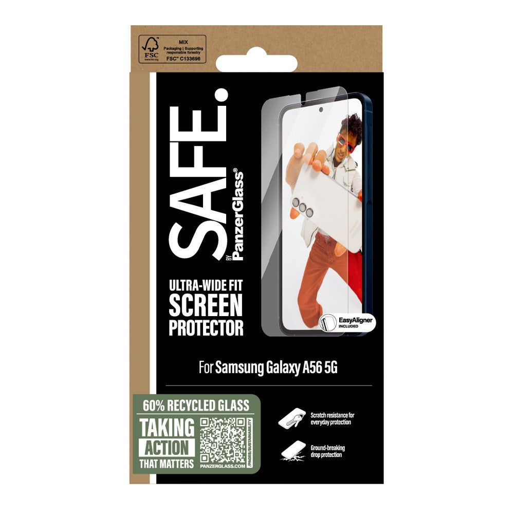 SAFE by PanzerGlass Samsung Galaxy A56 (5G) Ultra-Wide Fit Skjermbeskyttelsesglass med EasyAligner - Gjennomsiktig