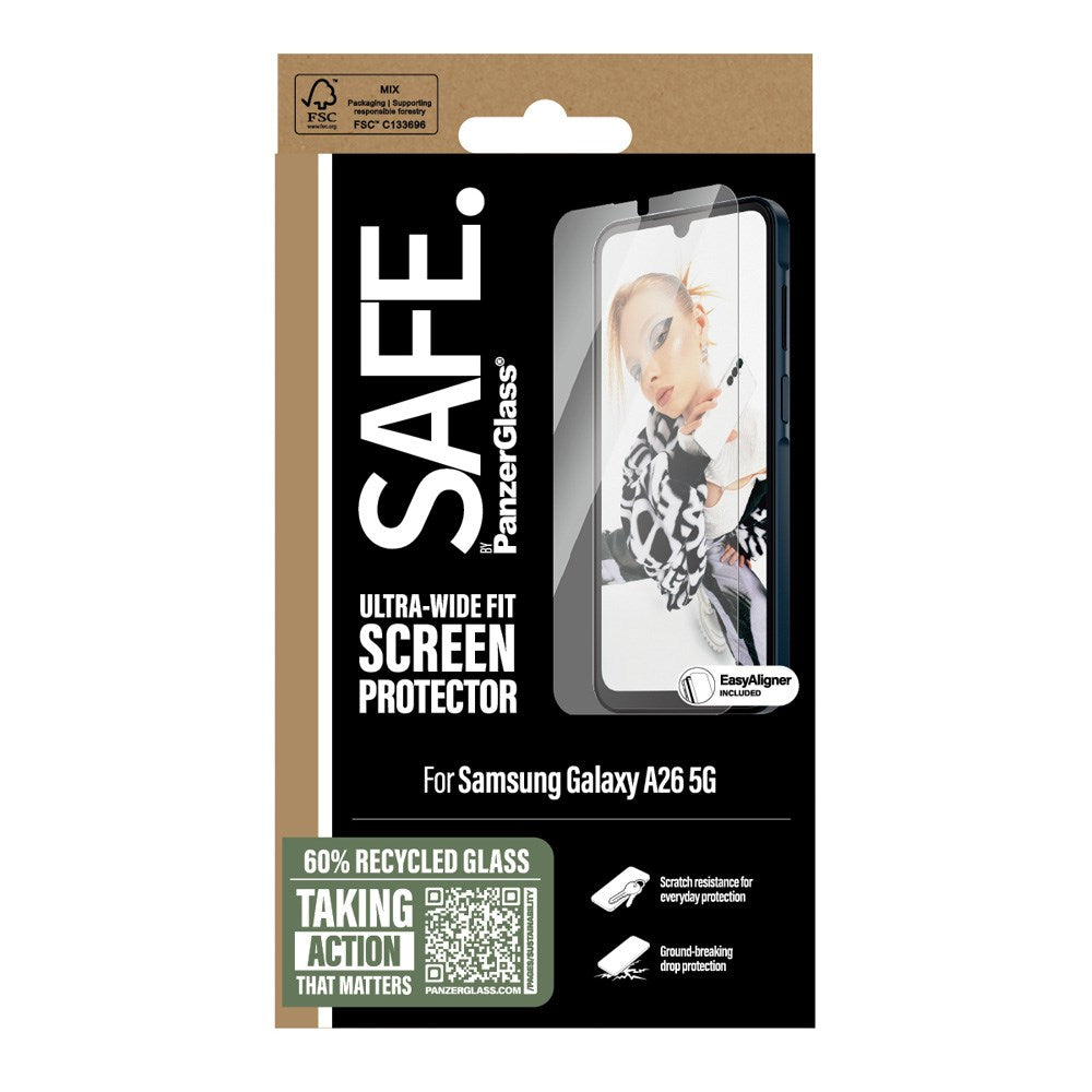 SAFE by PanzerGlass Samsung Galaxy A26 (5G) Ultra-Wide Fit Skjermbeskyttelsesglass med EasyAligner - Gjennomsiktig