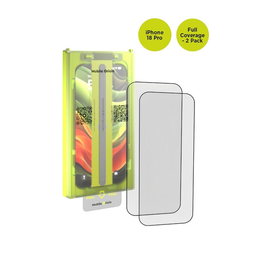 iPhone 18 Pro Mobile Origin Screen Guard Skjermbeskytterglass med Easy Applicator - 2 Stk. - Gjennomsiktig