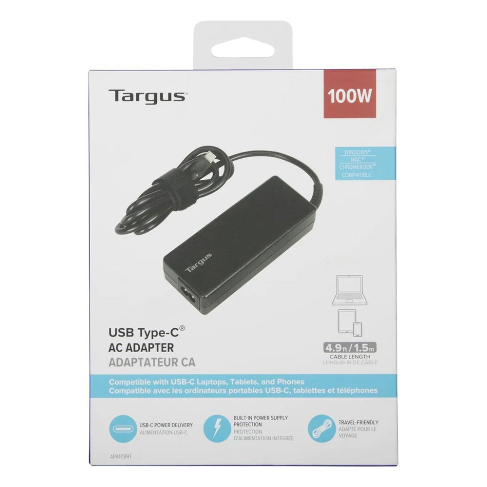 Targus APA108 USB-C AC 100W Adapter m. Power Delivery - Svart