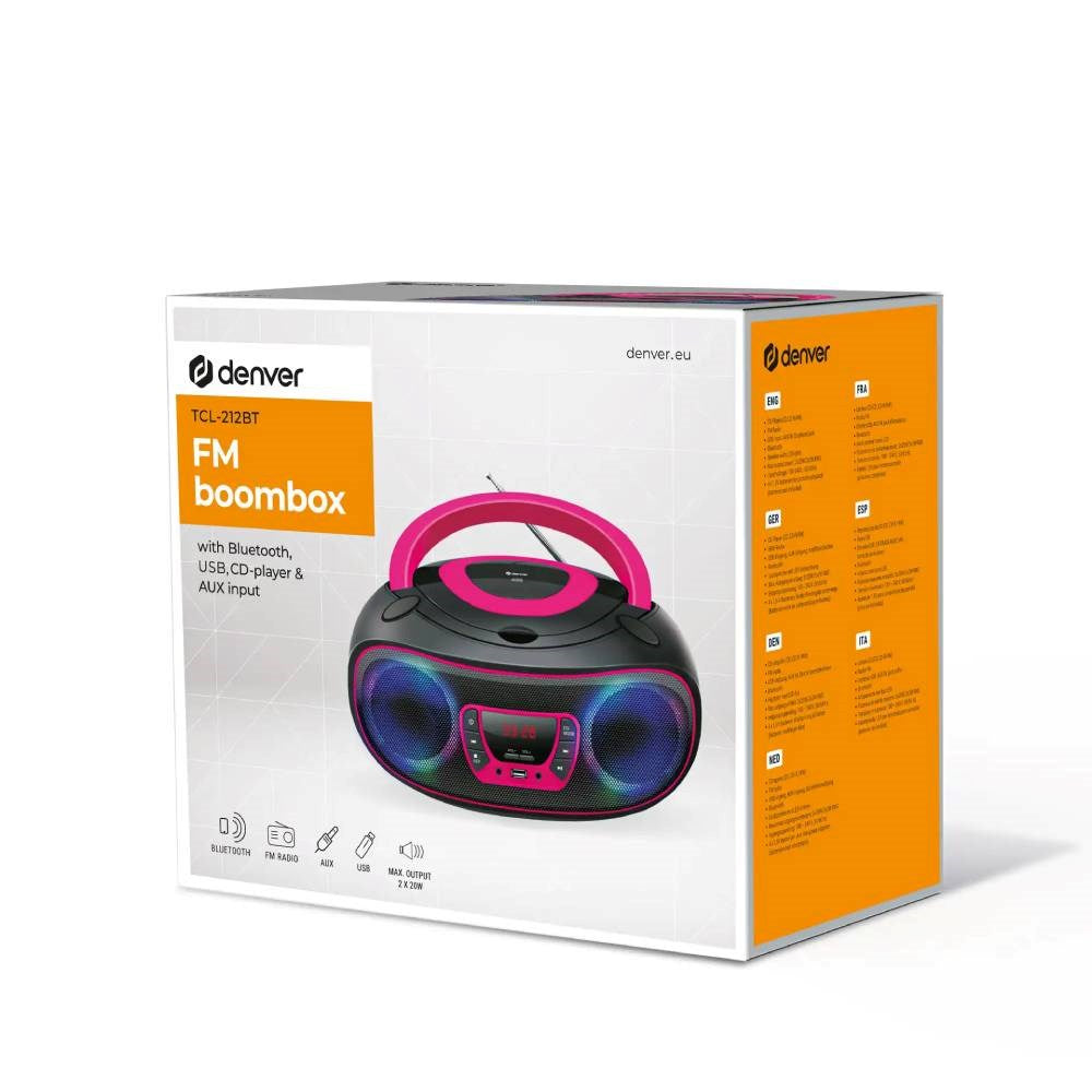 Denver TCL-212BTP Bluetooth Høyttaler m. CD-Spiller - Svart / Rosa