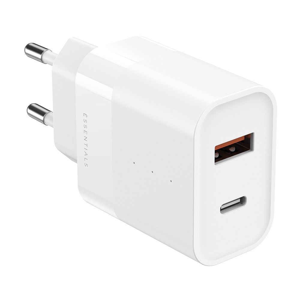 ËSSENTIALS by Upström PD 30W Resirkulert Plast Vegglader med USB-C og USB-A - Hvit