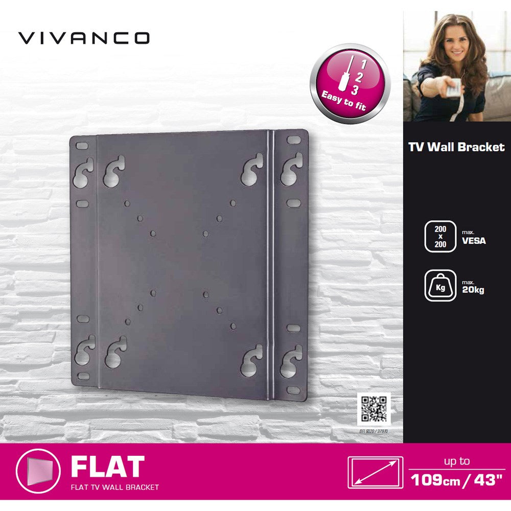 Vivanco Fast TV-Veggfeste for 20 kg / 43" - Svart