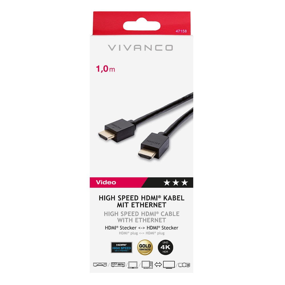 Vivanco HDMI 2.0-Kabel (Hann til Hann) 4K / 60Hz - 1m - Svart