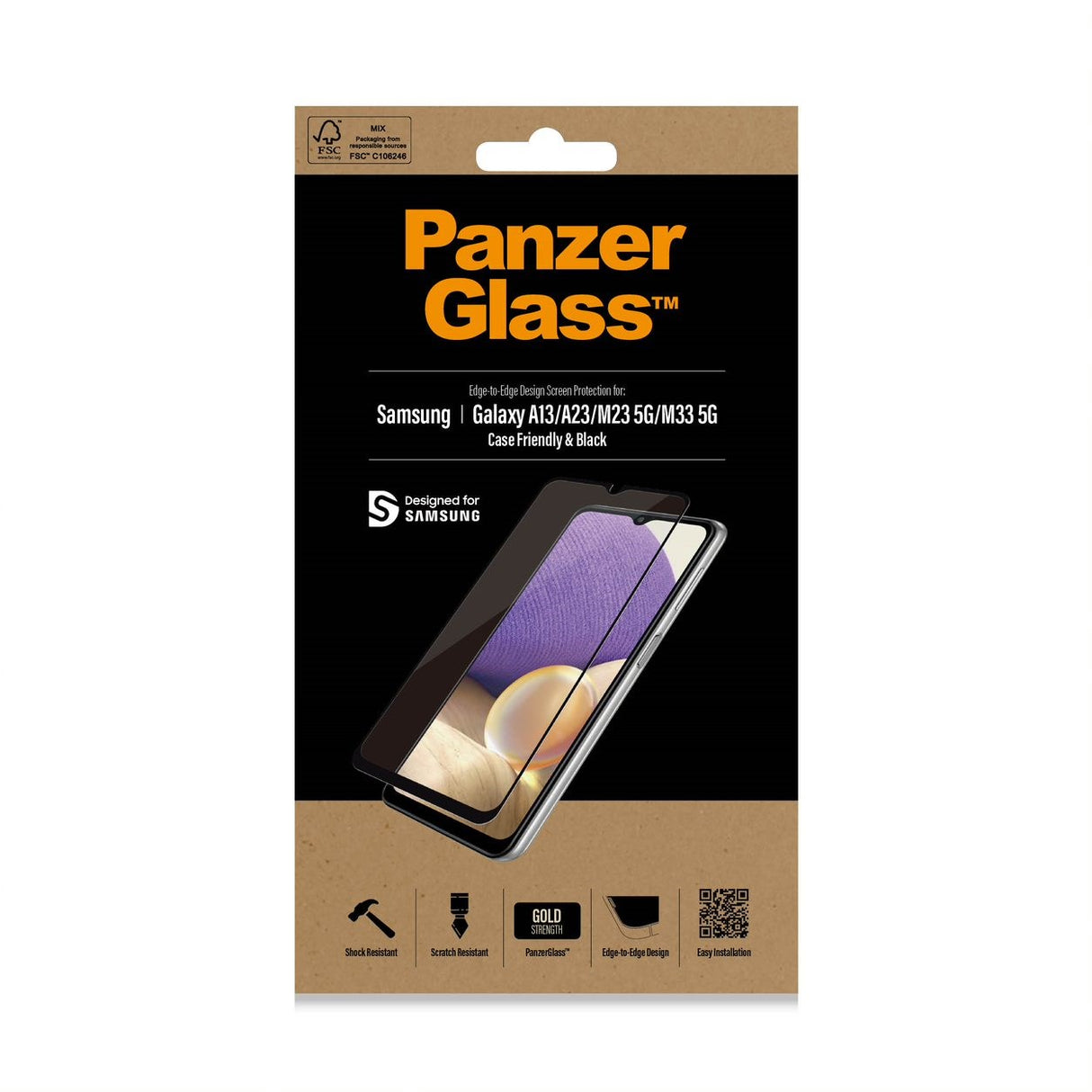 Samsung Galaxy A13 (4G) / A23 PanzerGlass Edge-to-Edge Beskyttelsesglass - Case-Friendly - Svart Kant