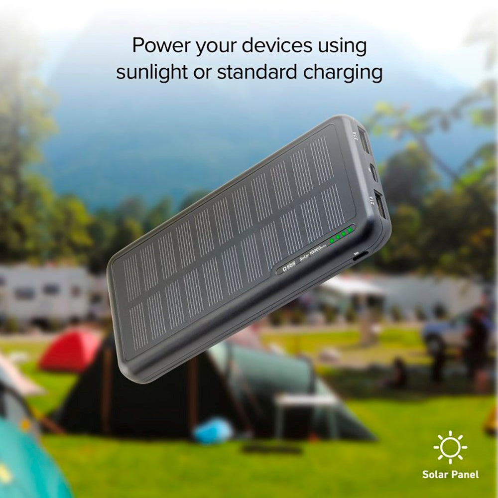 SBS Solar Powerbank med 2x USB-A 10W - 10 000 mAh - Svart