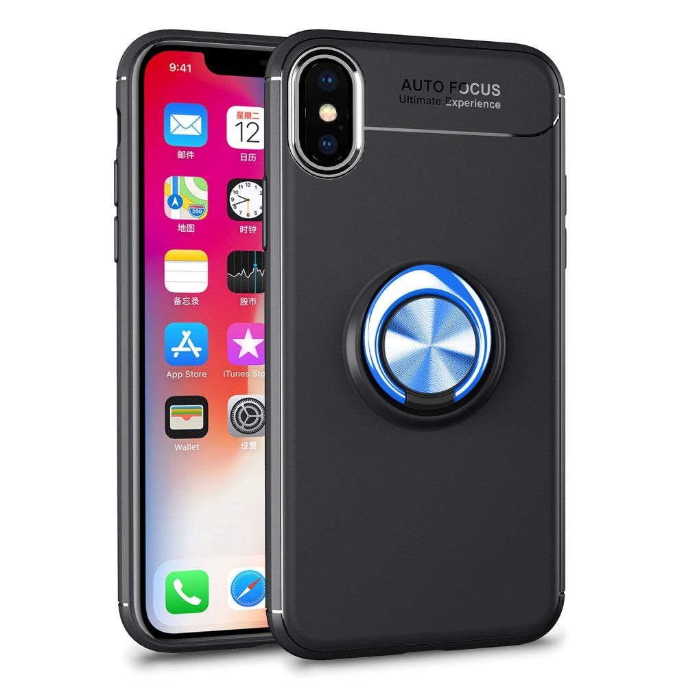 iPhone Xs / X Magnetisk Stativfunksjon Svart M. Blå Ring