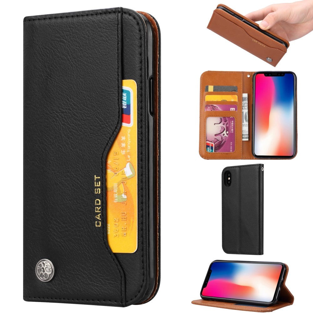 iPhone XR Leather Wallet Case Svart