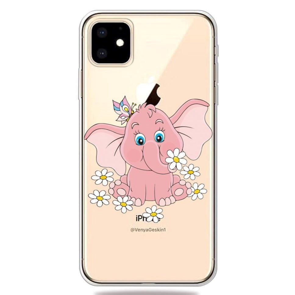 iPhone 11 Fleksibel Plastik Deksel m. Pink Elefant Trykk